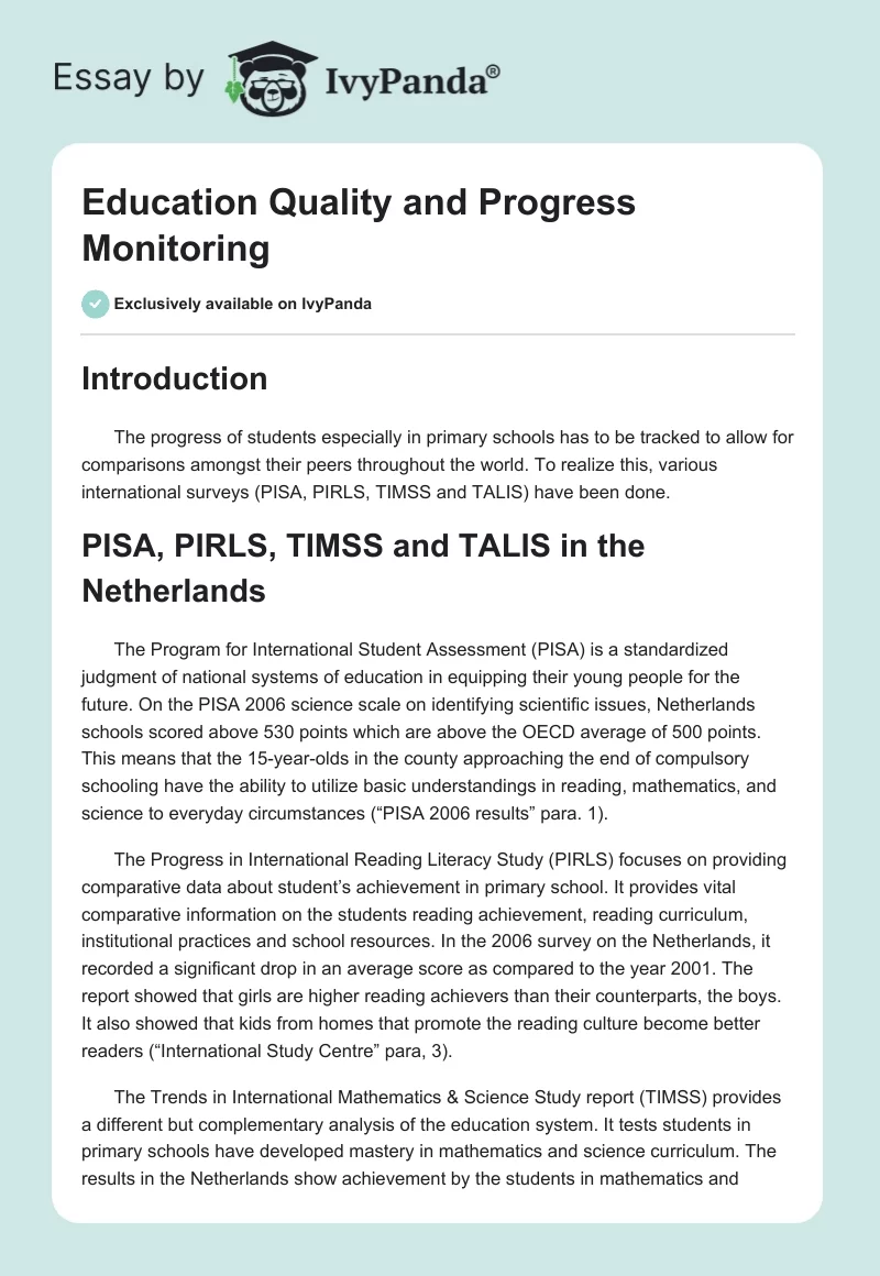 Education Quality and Progress Monitoring. Page 1
