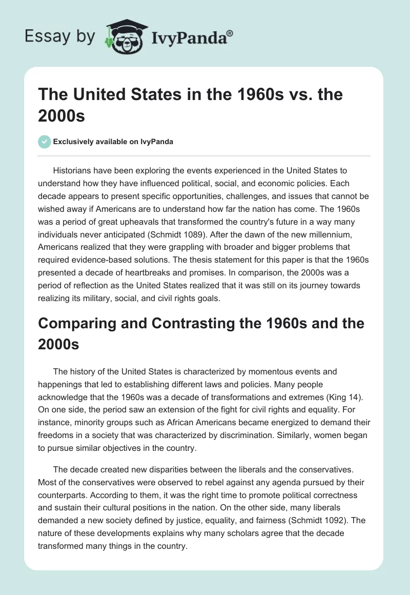 The United States in the 1960s vs. the 2000s. Page 1