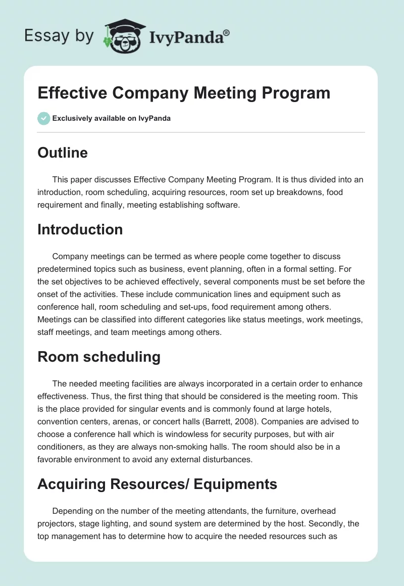Effective Company Meeting Program. Page 1