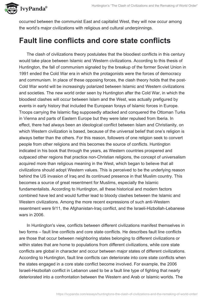 Huntington’s “The Clash of Civilizations and the Remaking of World Order”. Page 2