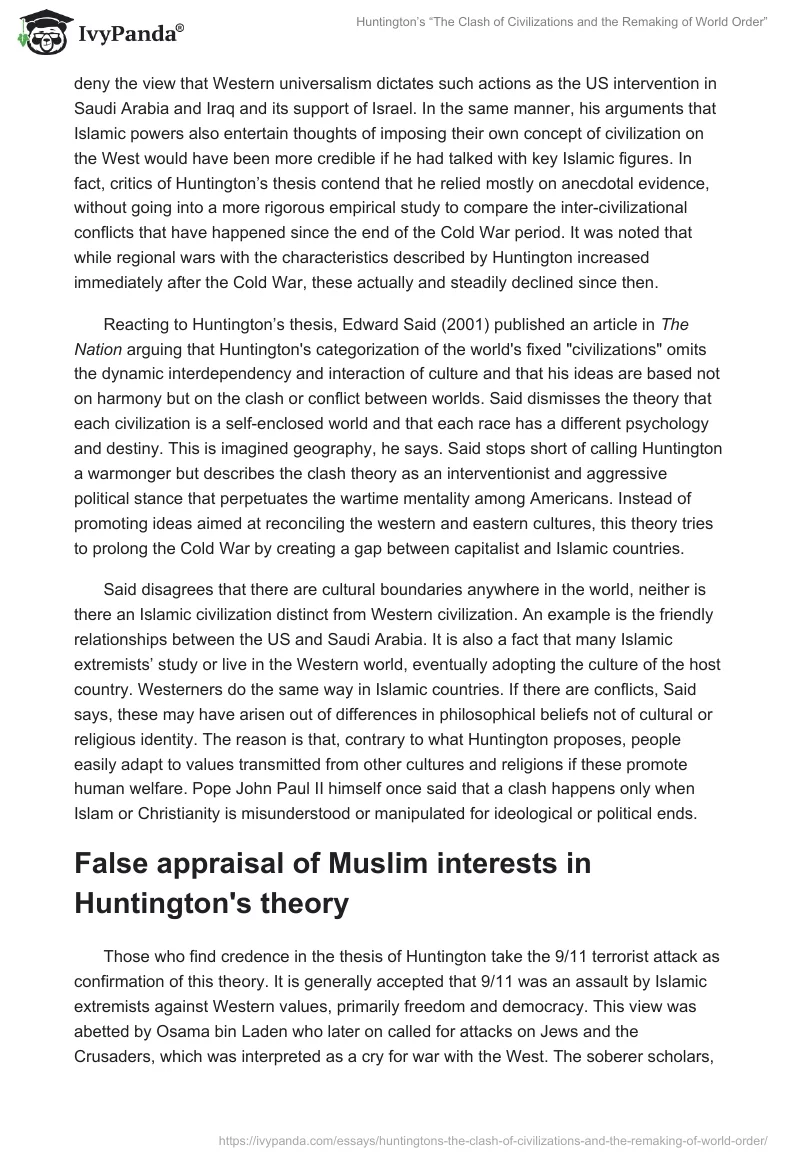 Huntington’s “The Clash of Civilizations and the Remaking of World Order”. Page 4