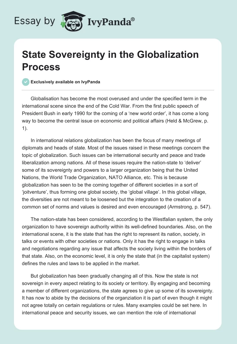 State Sovereignty in the Globalization Process. Page 1