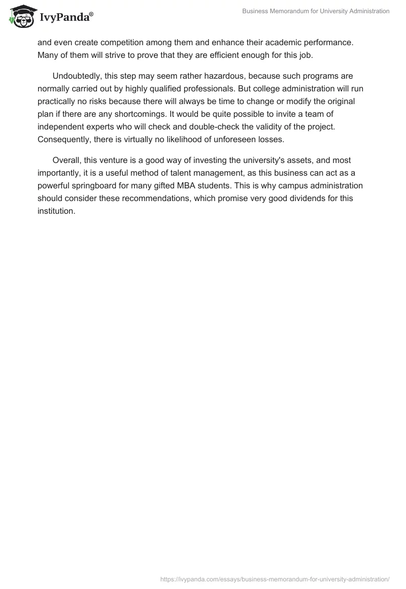 Business Memorandum for University Administration. Page 2