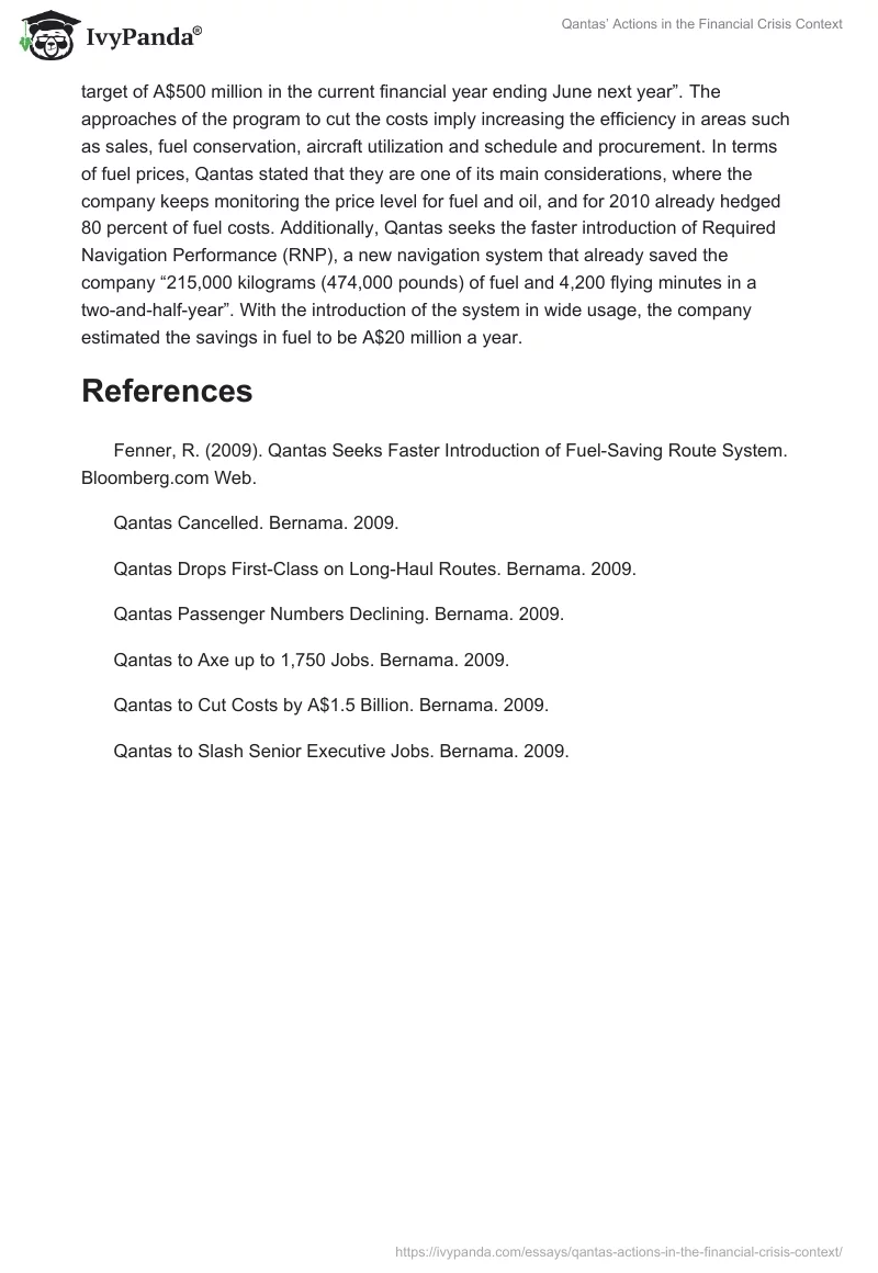 Qantas’ Actions in the Financial Crisis Context. Page 2