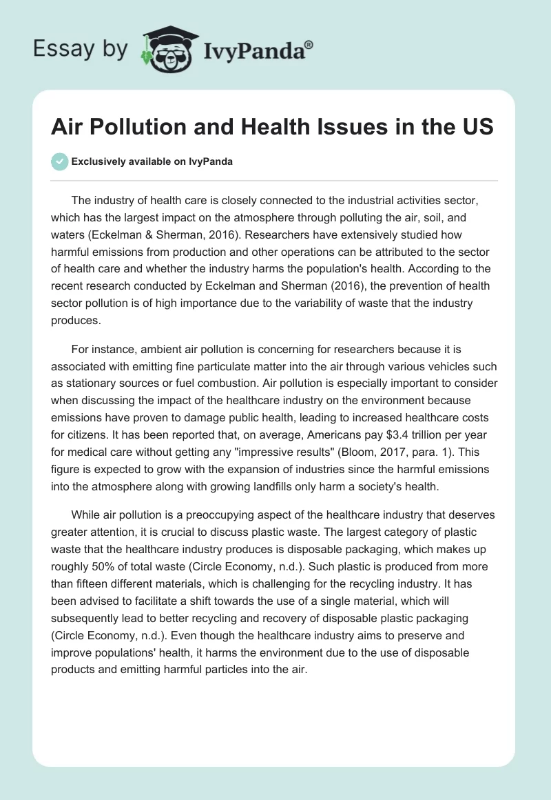 Air Pollution and Health Issues in the US. Page 1