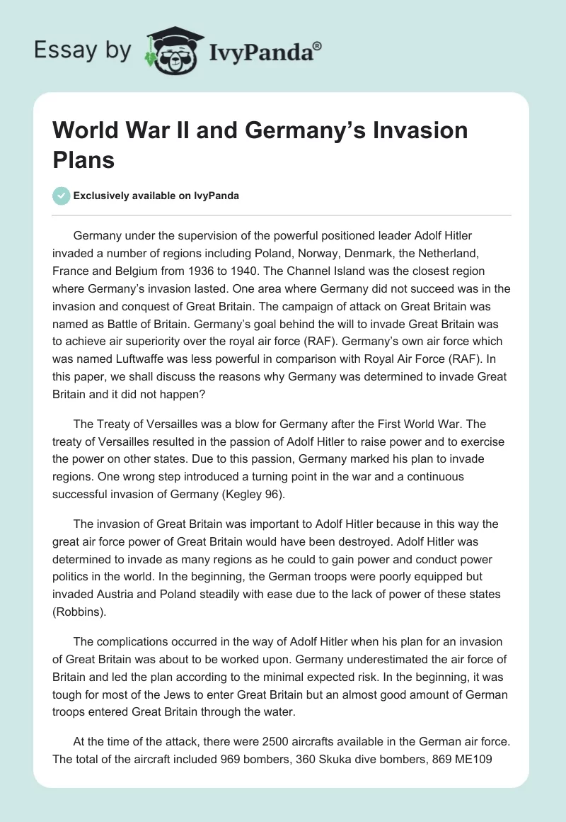 World War II and Germany’s Invasion Plans. Page 1