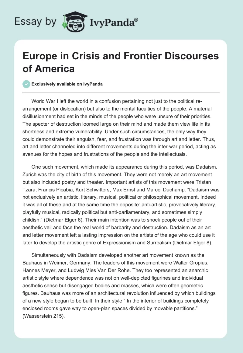 Europe in Crisis and Frontier Discourses of America. Page 1