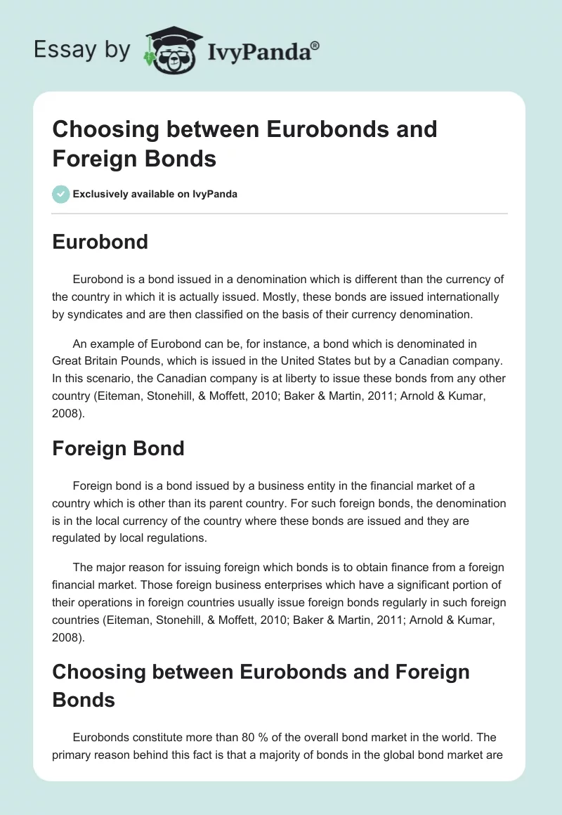 Choosing between Eurobonds and Foreign Bonds. Page 1