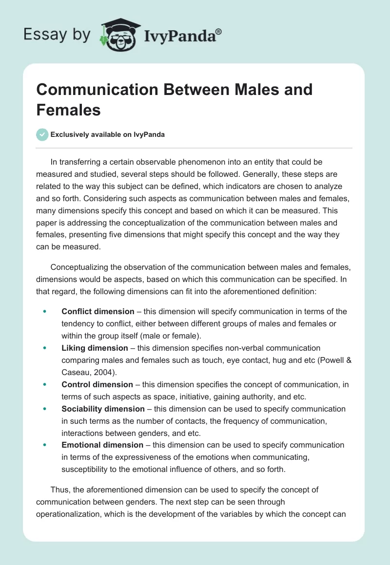Communication Between Males and Females. Page 1