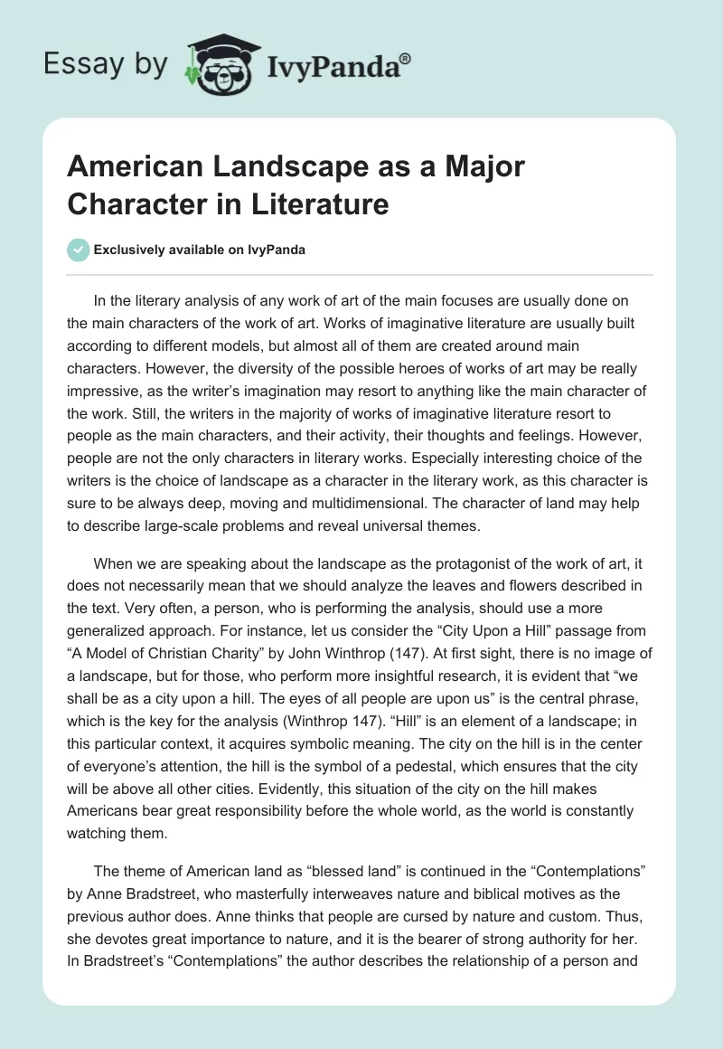 American Landscape as a Major Character in Literature. Page 1