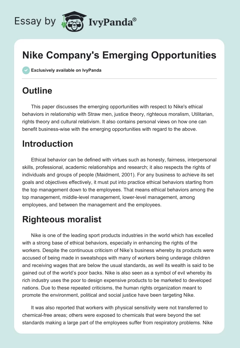 Nike Company's Emerging Opportunities. Page 1