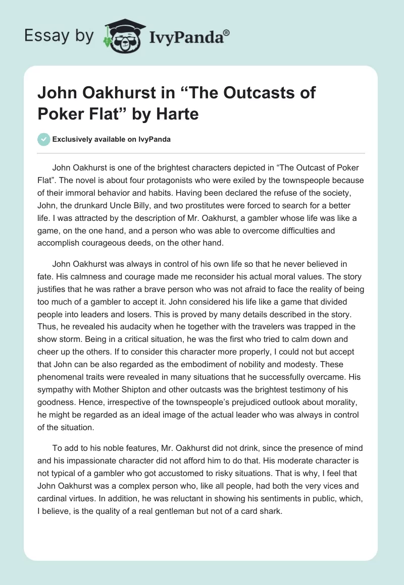 John Oakhurst in “The Outcasts of Poker Flat” by Harte. Page 1
