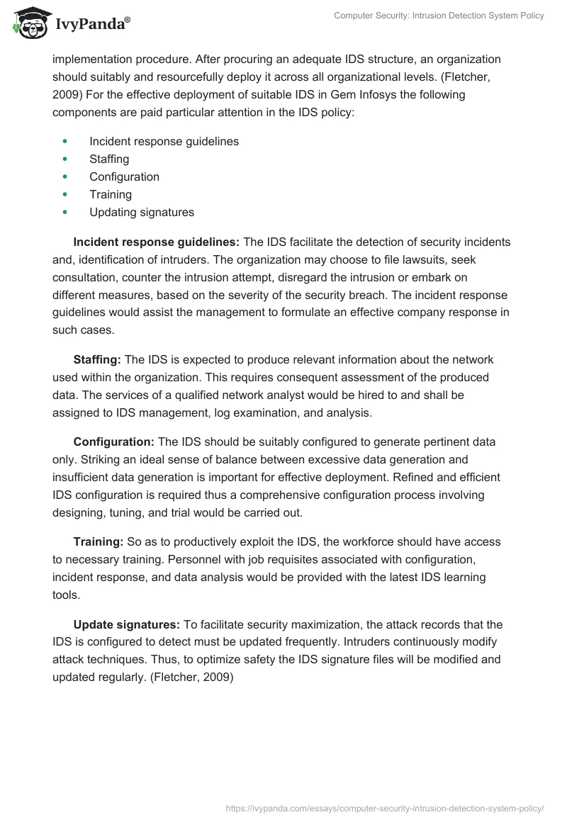 Computer Security: Intrusion Detection System Policy. Page 2