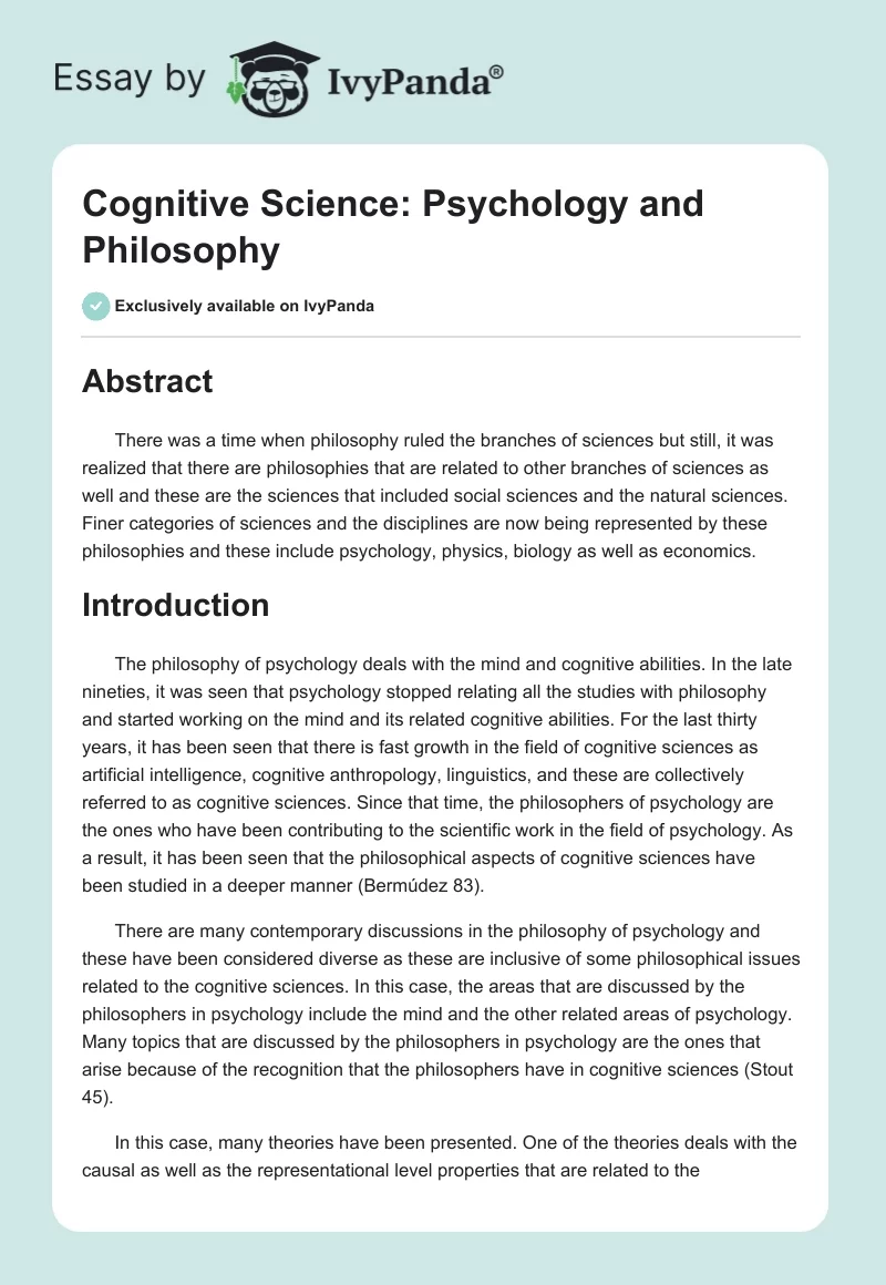 Cognitive Science: Psychology and Philosophy. Page 1