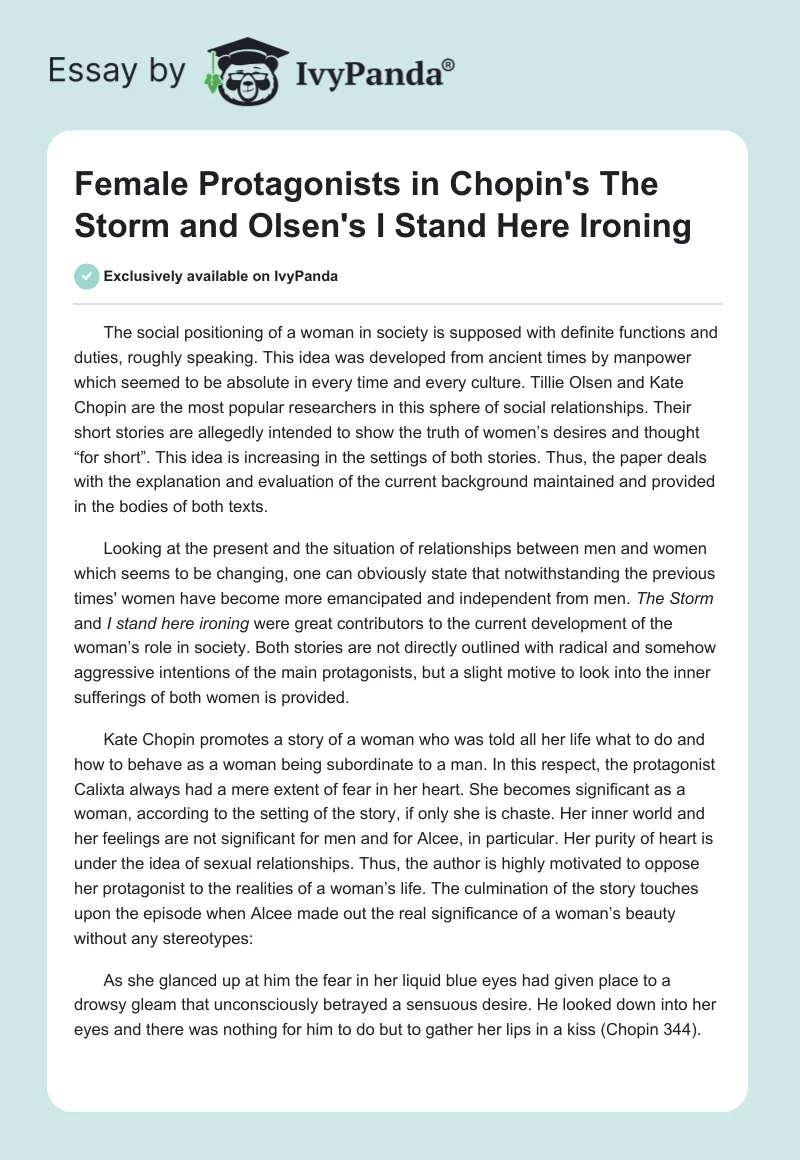 Female Protagonists in Chopin's "The Storm" and Olsen's "I Stand Here Ironing". Page 1