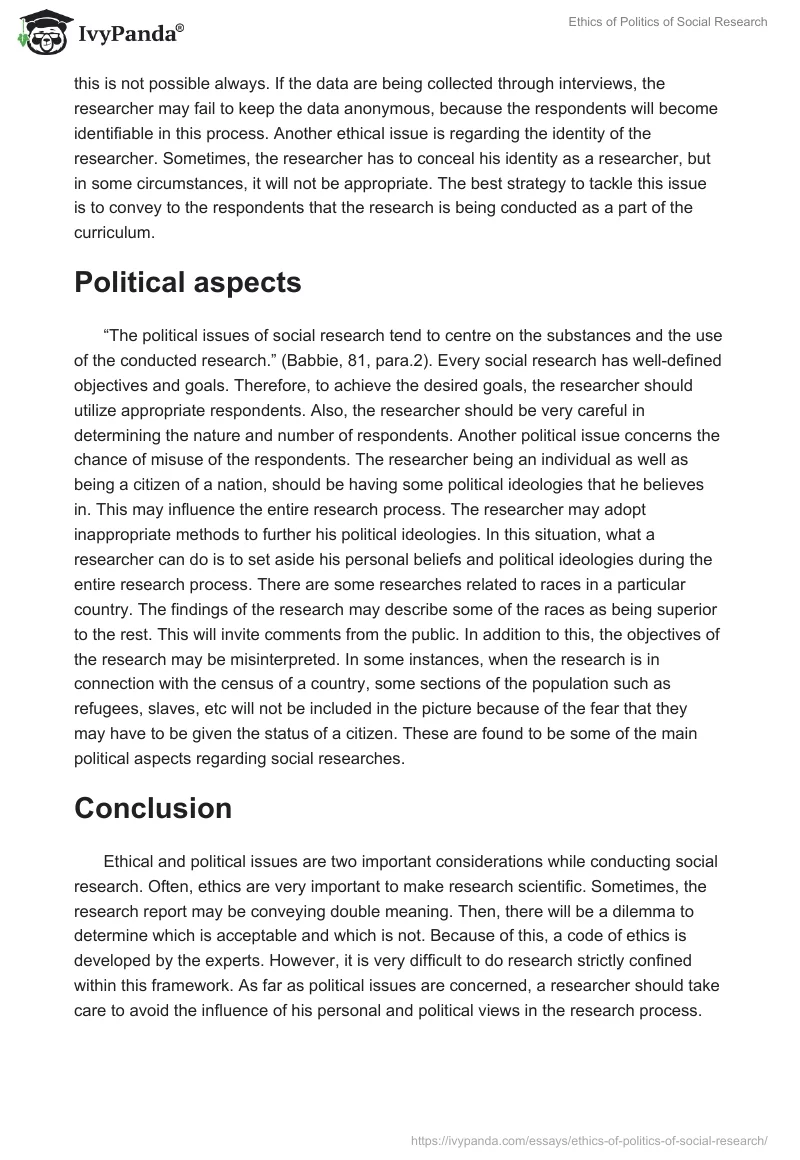 Ethics of Politics of Social Research. Page 2