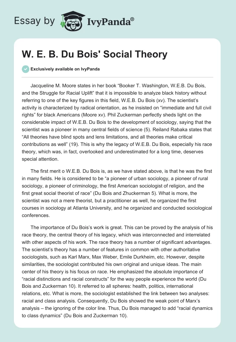 W. E. B. Du Bois' Social Theory. Page 1