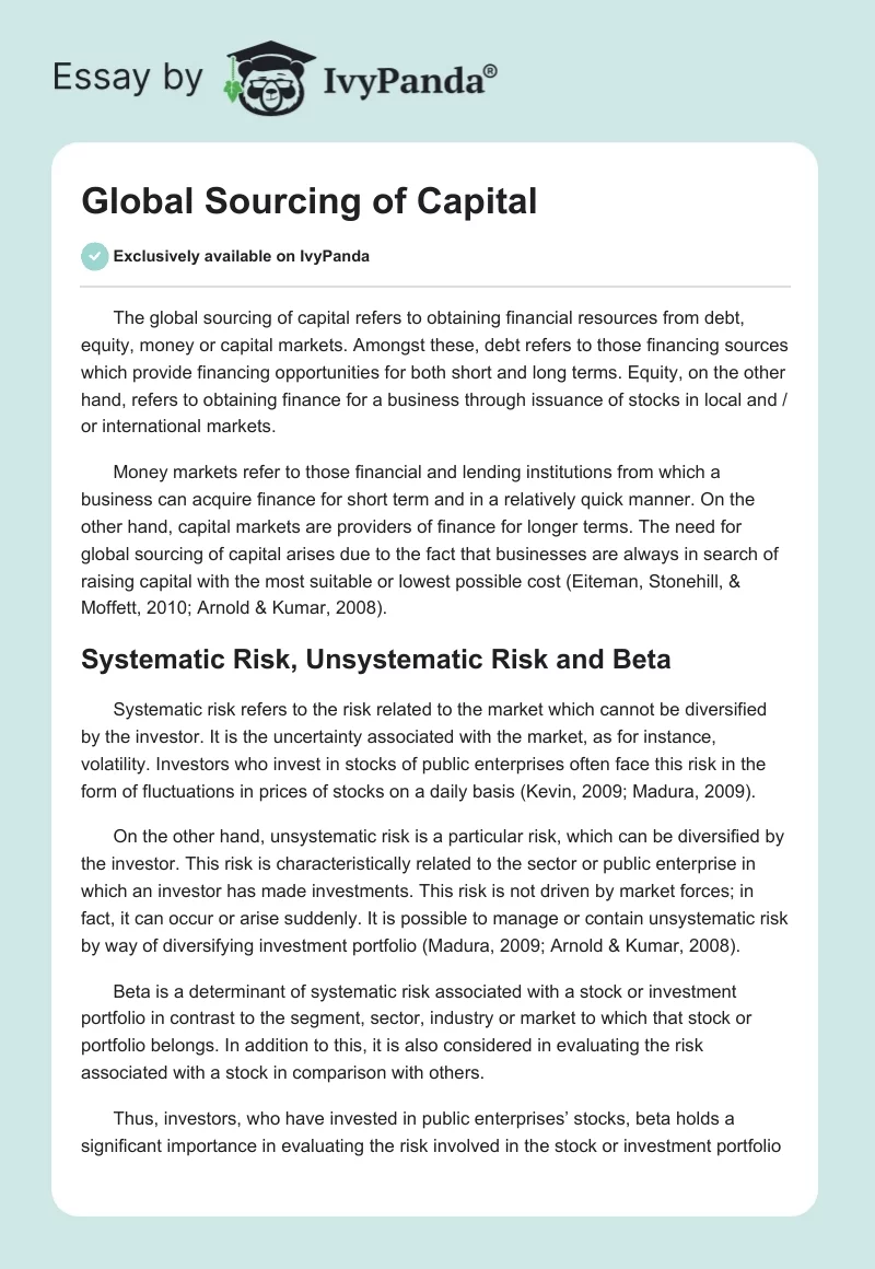 Global Sourcing of Capital. Page 1