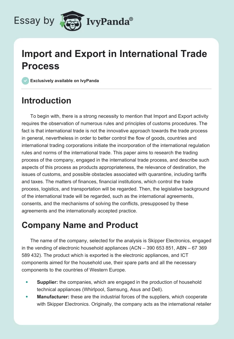 Import and Export in International Trade Process. Page 1