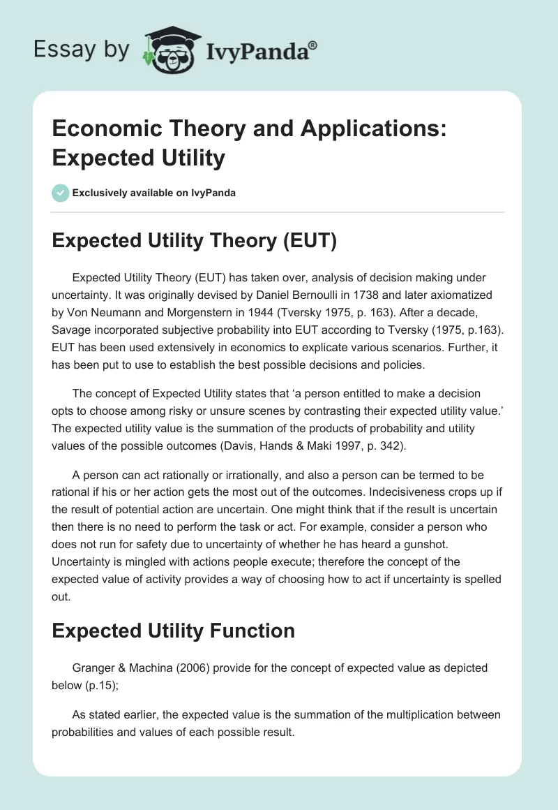 Economic Theory and Applications: Expected Utility. Page 1