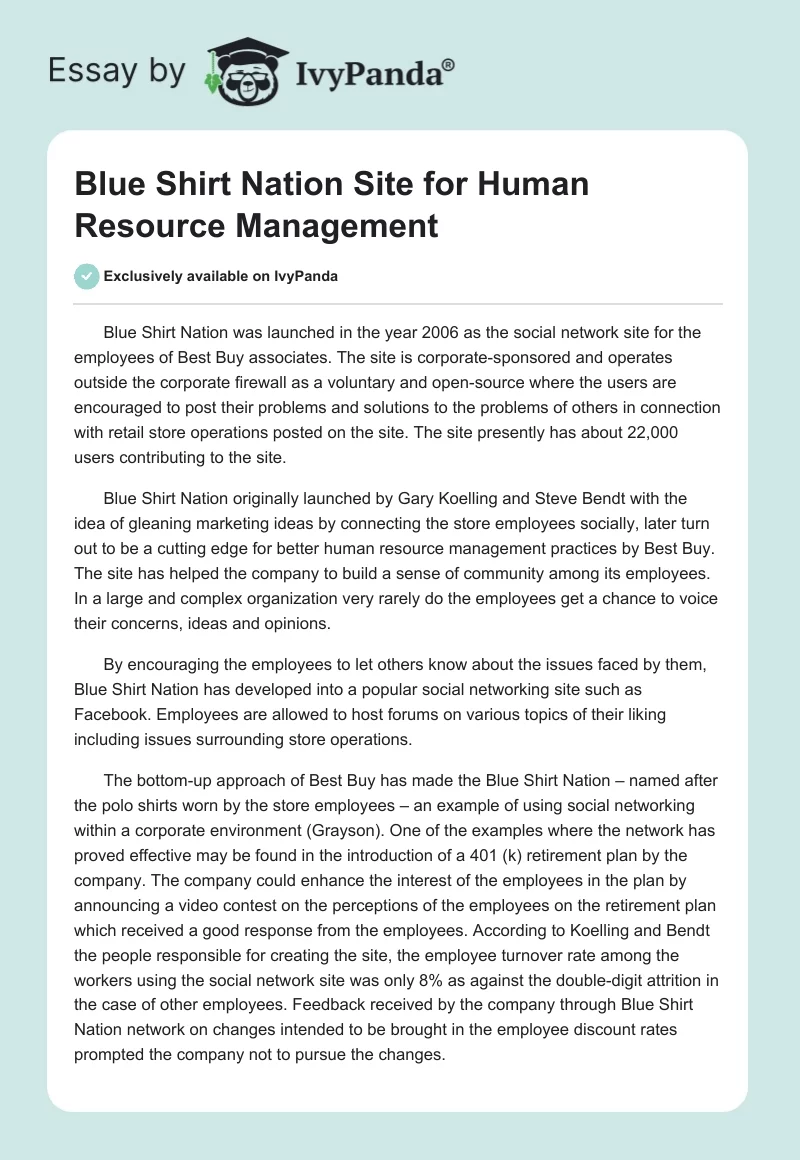 Blue Shirt Nation Site for Human Resource Management. Page 1