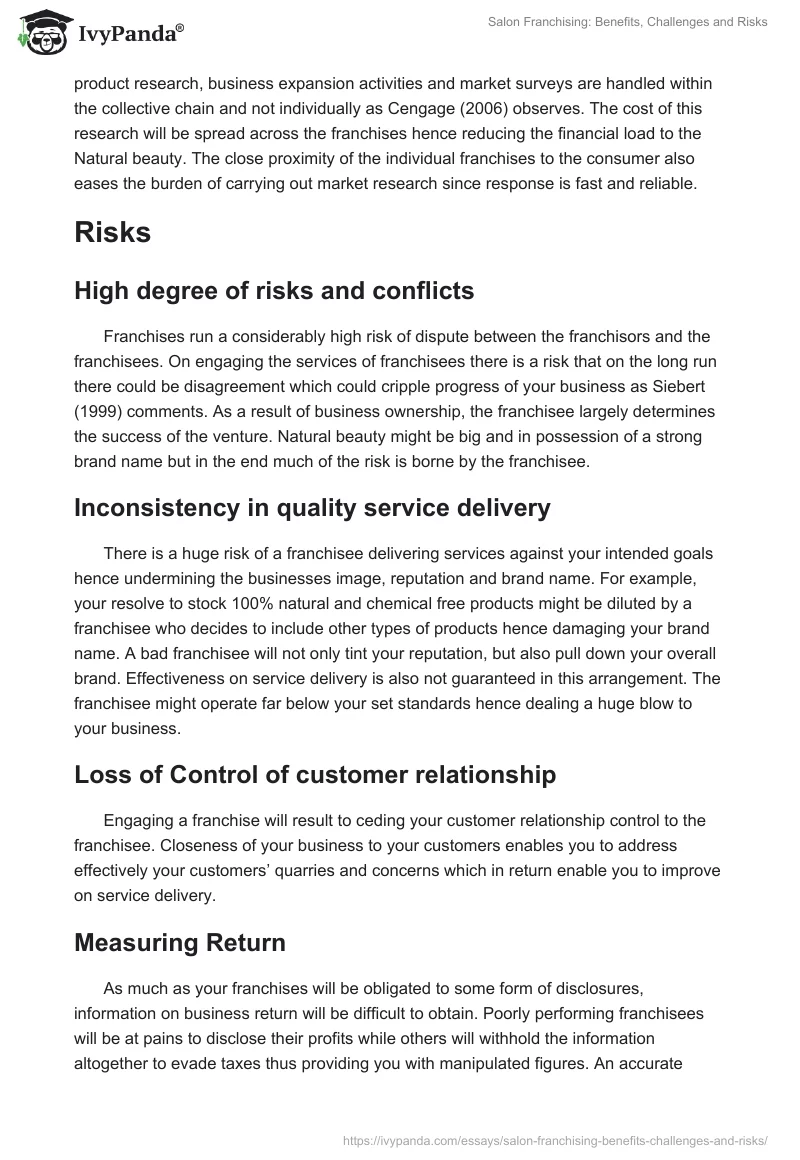 Salon Franchising: Benefits, Challenges and Risks. Page 3
