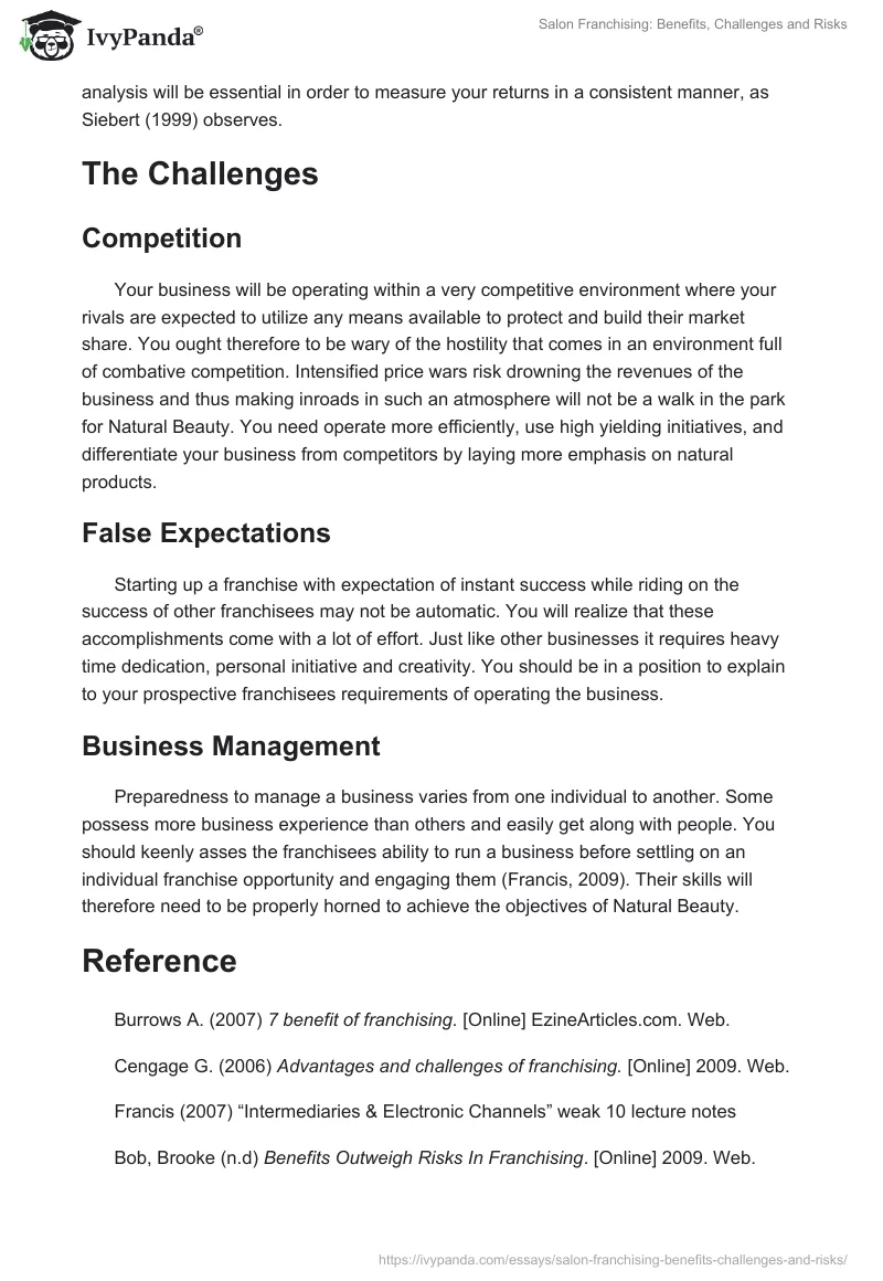 Salon Franchising: Benefits, Challenges and Risks. Page 4