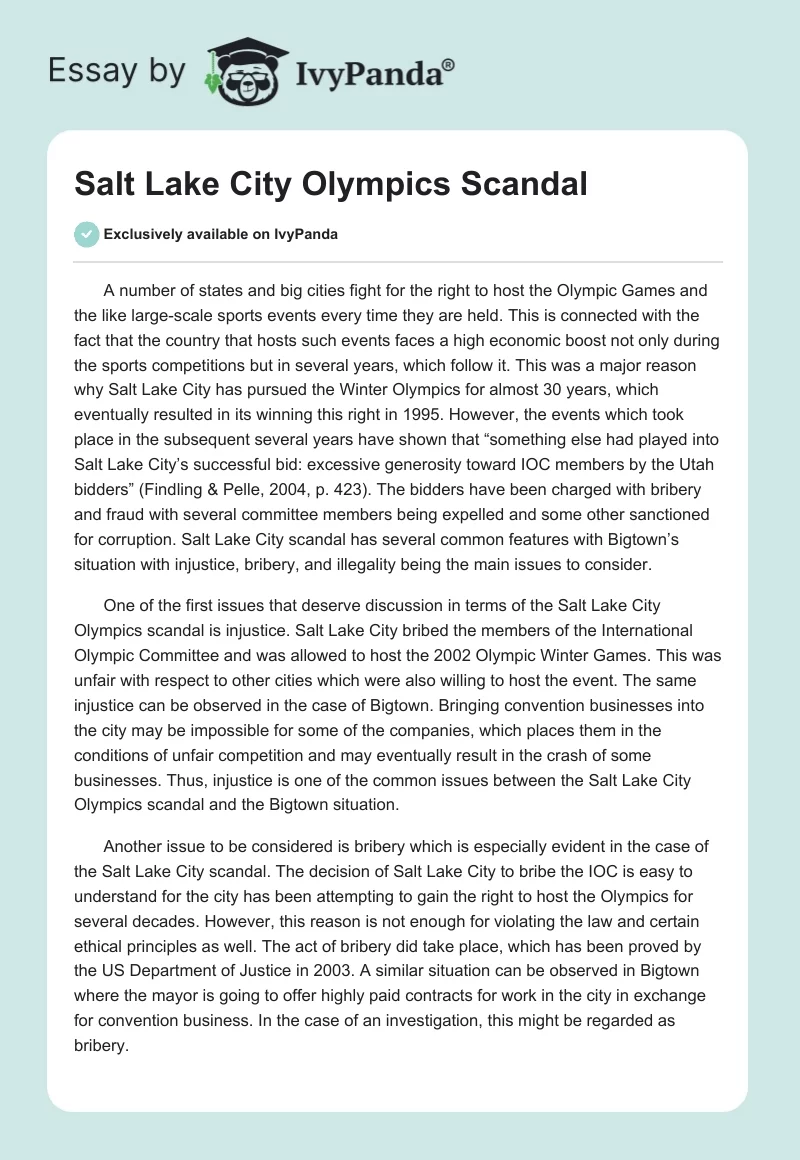 Salt Lake City Olympics Scandal. Page 1