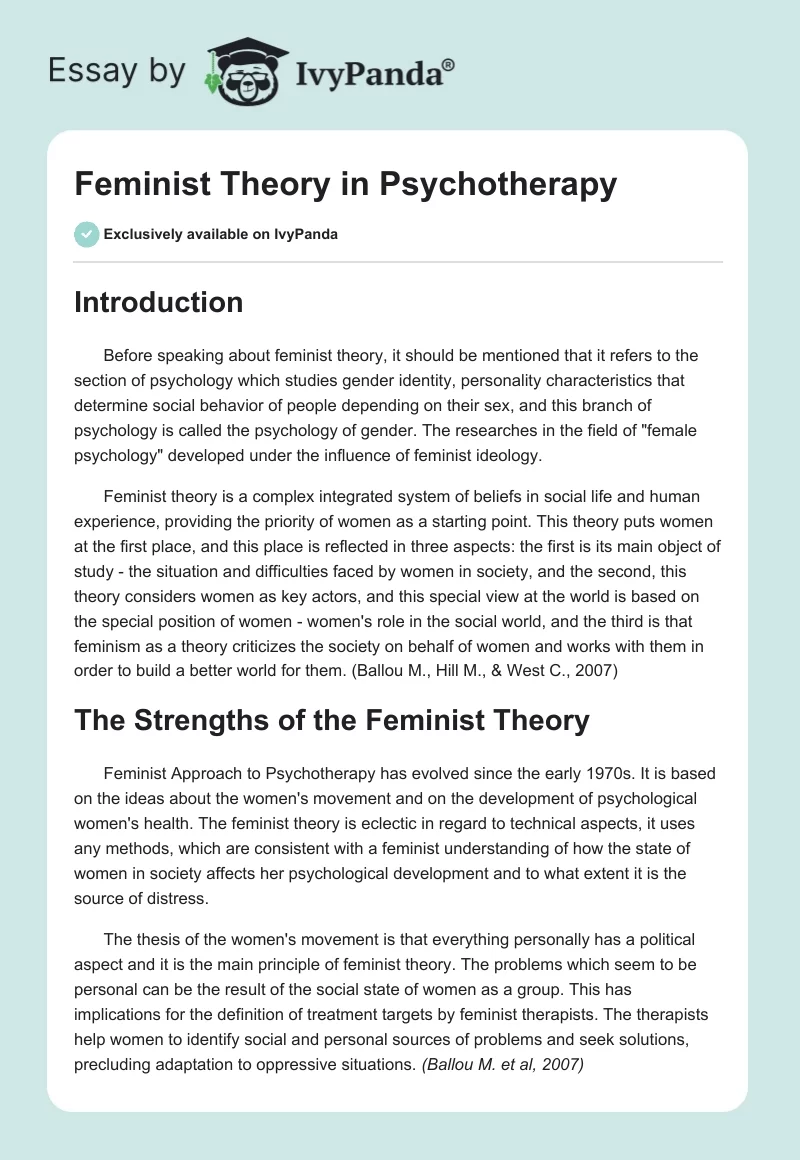 Feminist Theory in Psychotherapy. Page 1