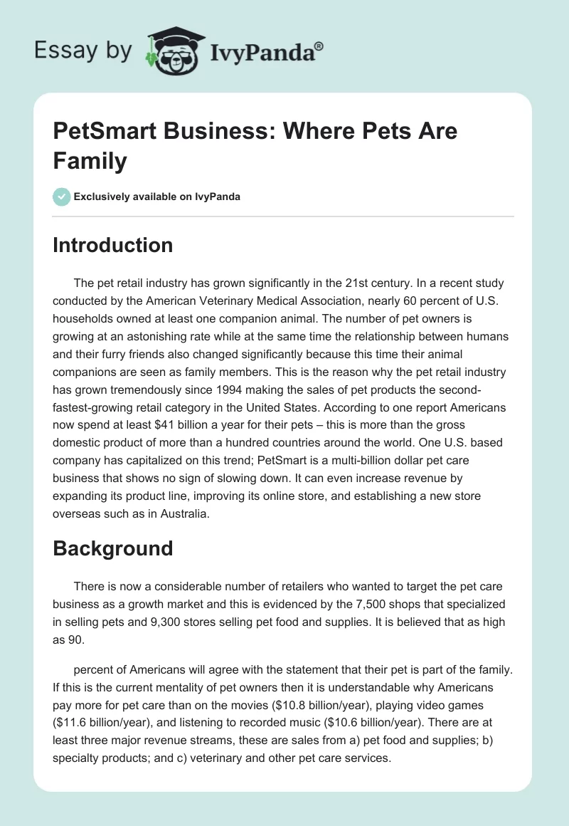 PetSmart Business: Where Pets Are Family. Page 1