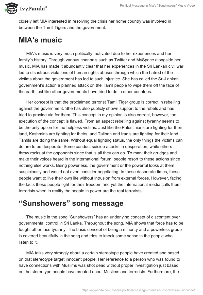 Political Message in Mia’s “Sunshowers” Music Video. Page 2