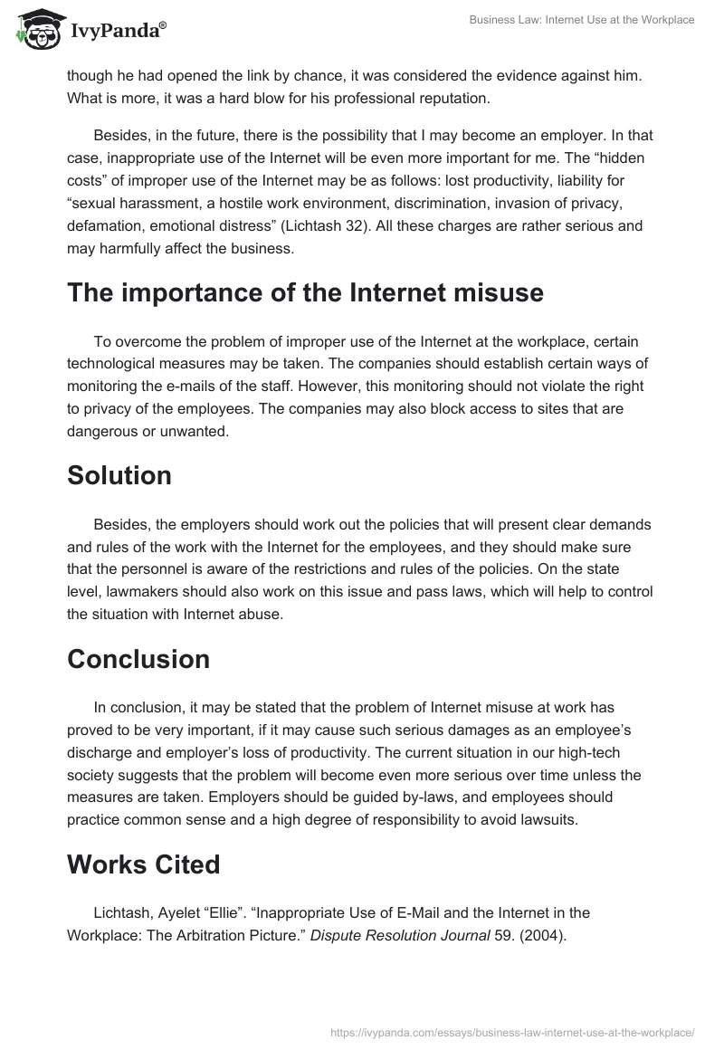 Business Law: Internet Use at the Workplace. Page 3