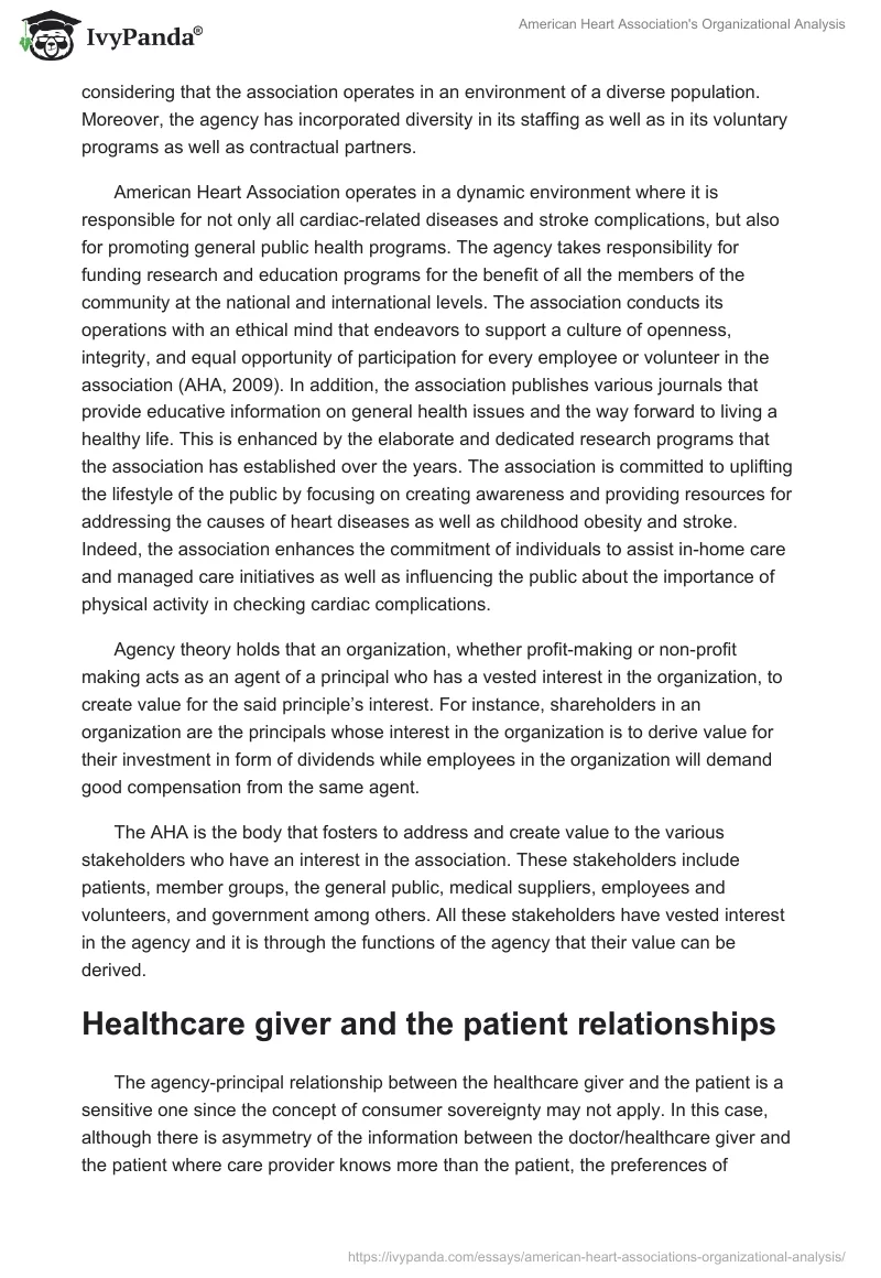 American Heart Association's Organizational Analysis. Page 2