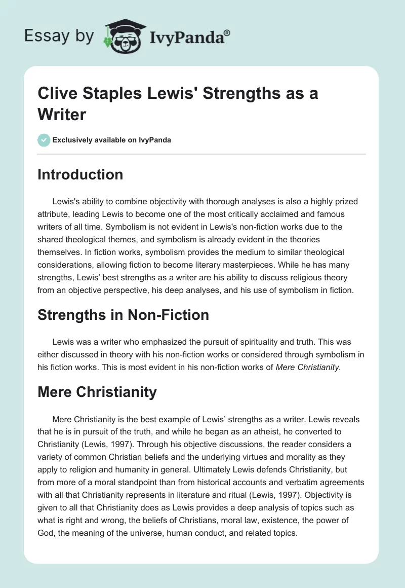 Clive Staples Lewis' Strengths as a Writer. Page 1