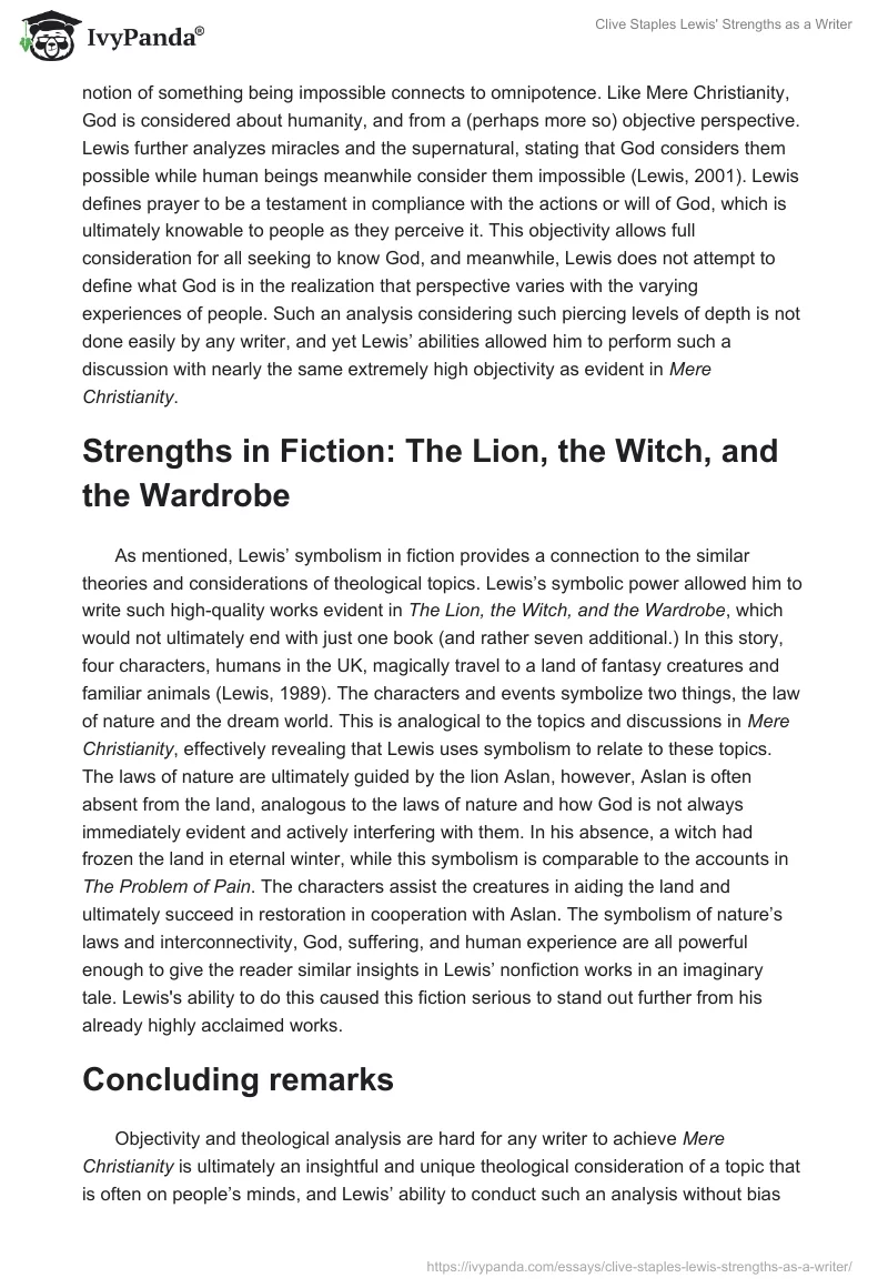 Clive Staples Lewis' Strengths as a Writer. Page 3