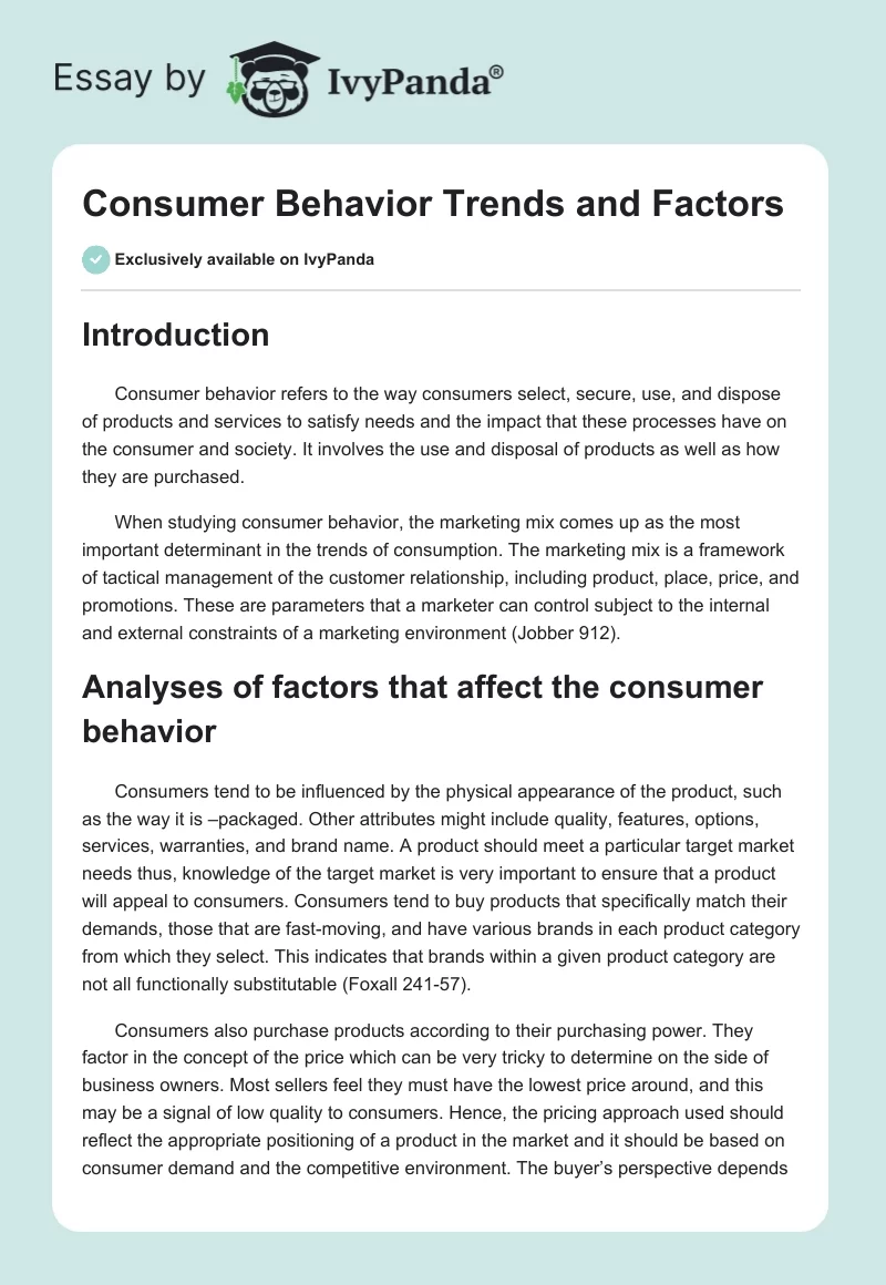 Consumer Behavior Trends and Factors. Page 1