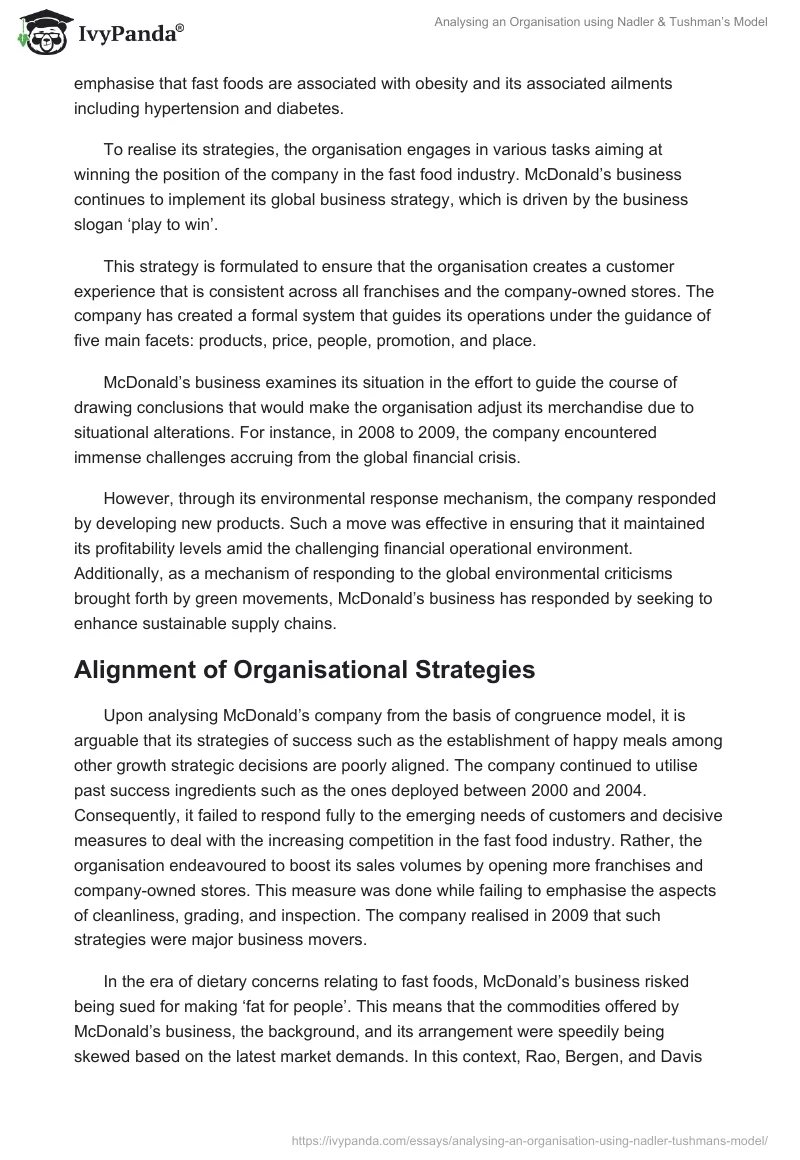 Analysing an Organisation using Nadler & Tushman’s Model. Page 5