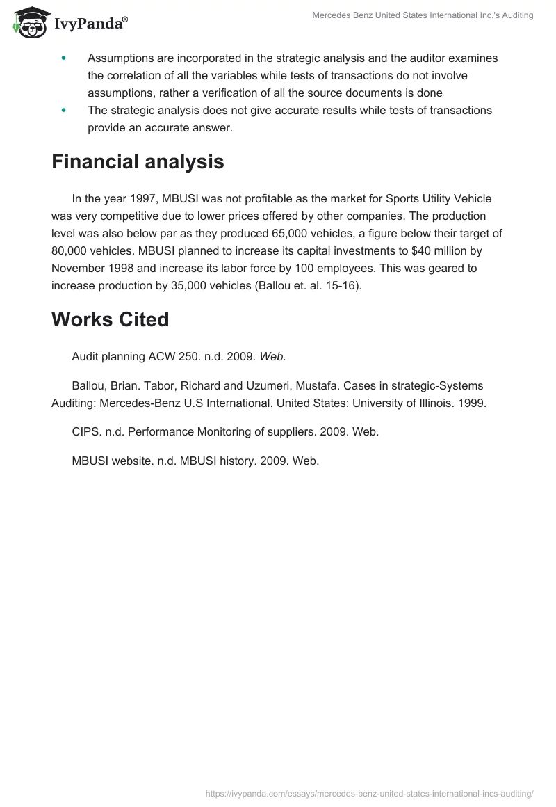 Mercedes Benz United States International Inc.'s Auditing. Page 4
