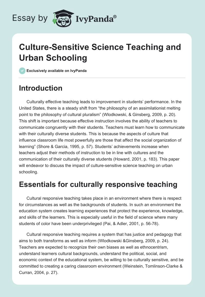 Culture-Sensitive Science Teaching and Urban Schooling. Page 1
