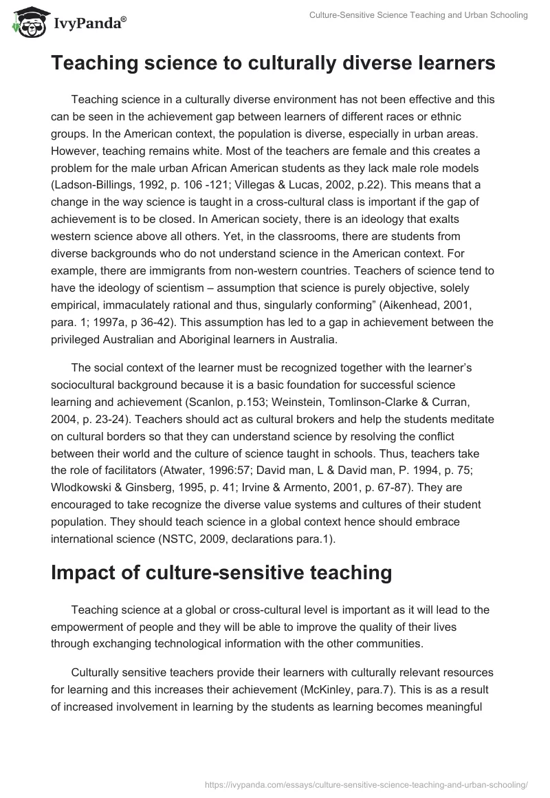 Culture-Sensitive Science Teaching and Urban Schooling. Page 2