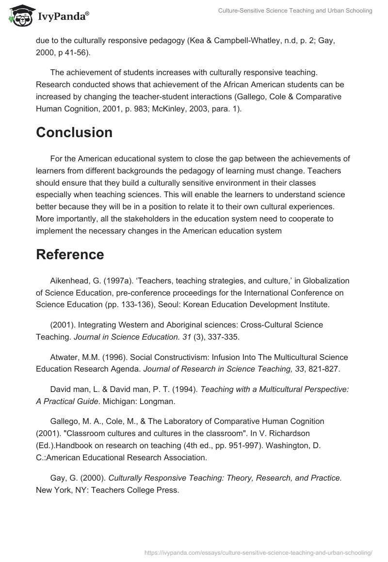 Culture-Sensitive Science Teaching and Urban Schooling. Page 3