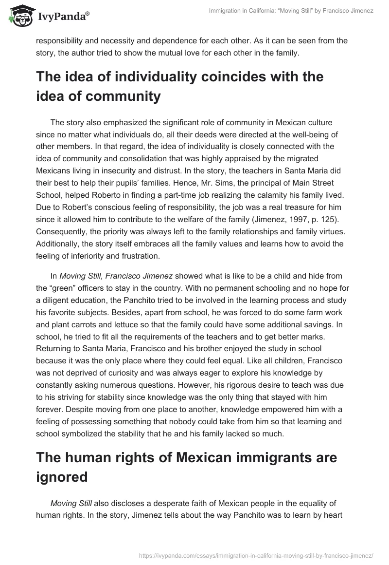 Immigration in California: “Moving Still” by Francisco Jimenez. Page 2