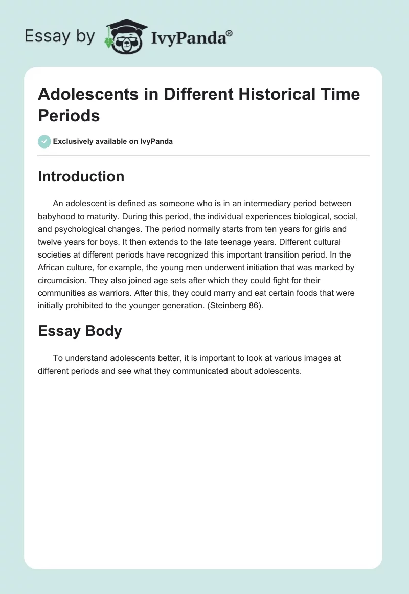 Adolescents in Different Historical Time Periods. Page 1
