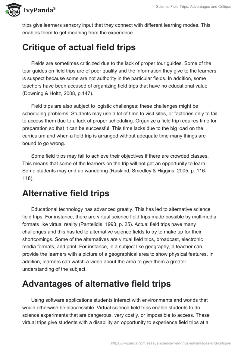 Science Field Trips: Advantages and Critique. Page 2