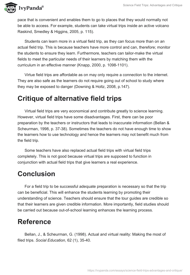 Science Field Trips: Advantages and Critique. Page 3