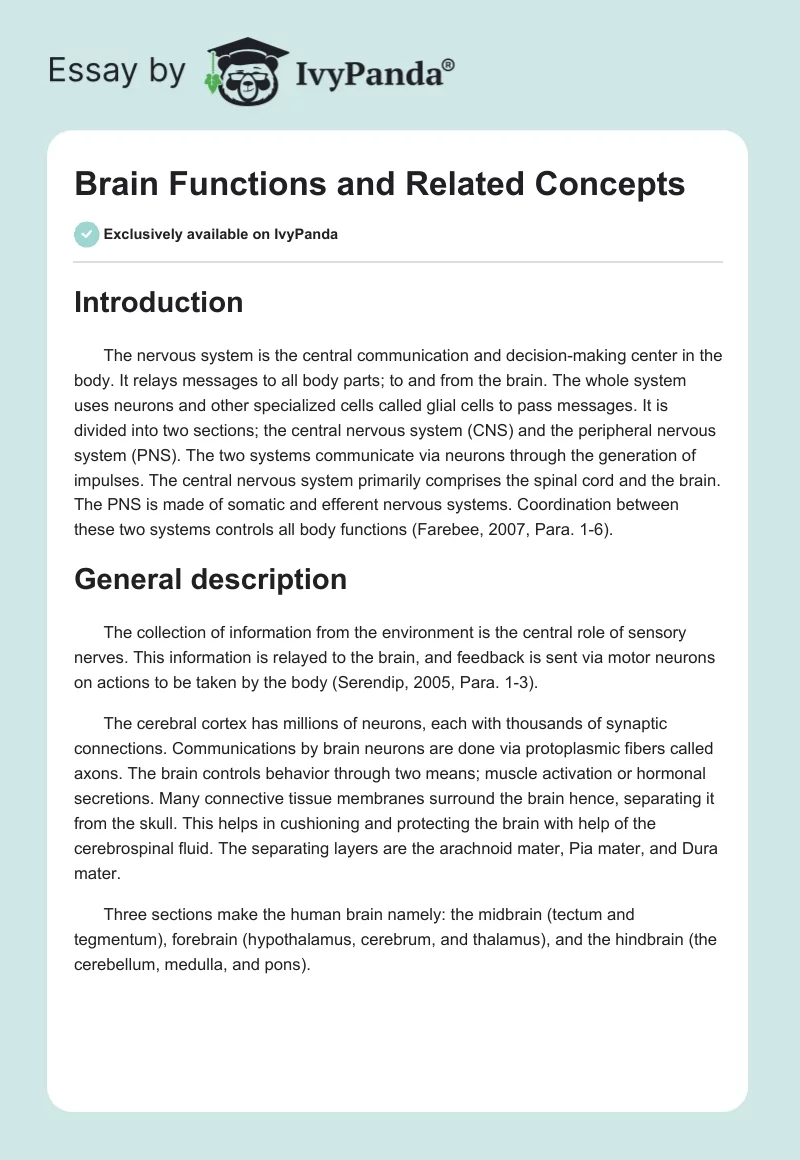 Brain Functions and Related Concepts. Page 1
