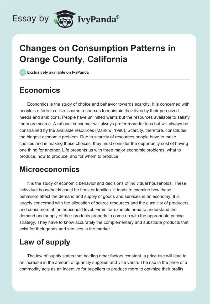 Changes on Consumption Patterns in Orange County, California. Page 1