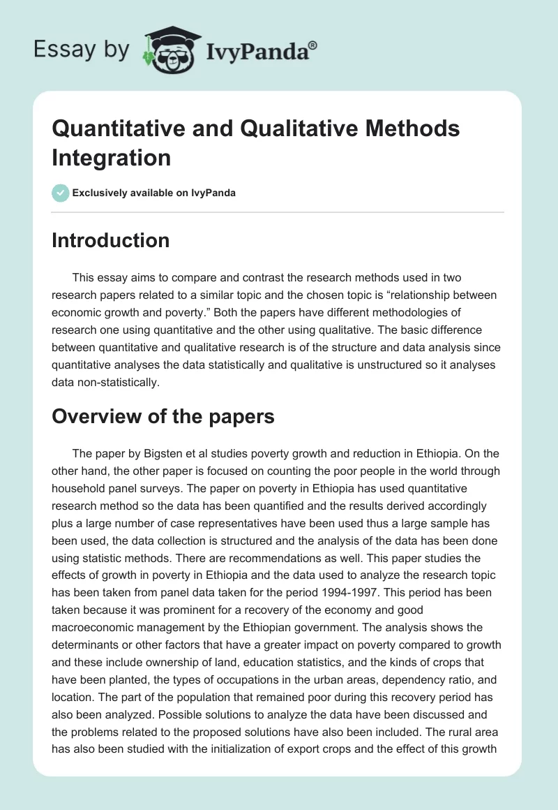 Quantitative and Qualitative Methods Integration. Page 1