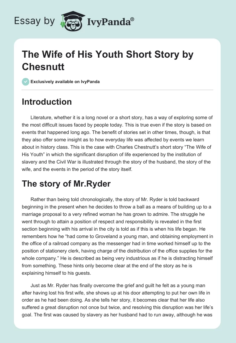 "The Wife of His Youth" Short Story by Chesnutt. Page 1