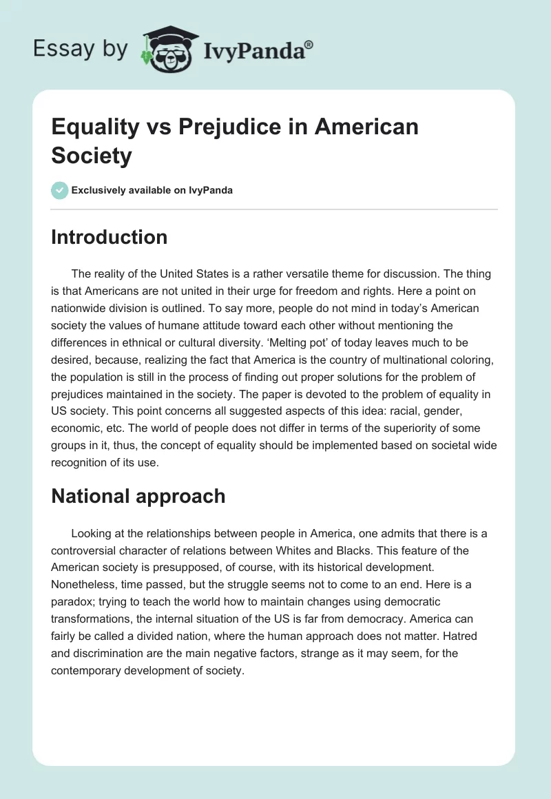 Equality vs. Prejudice in American Society. Page 1